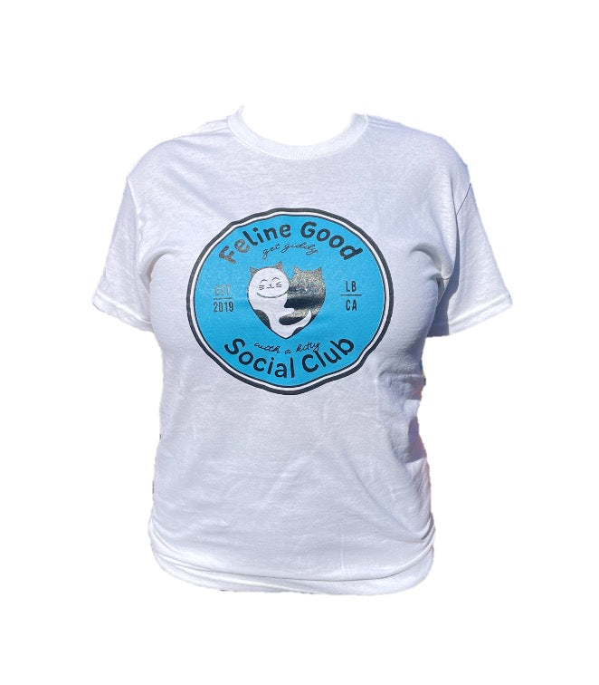 Crew Neck T-Shirt Blue on White 2022